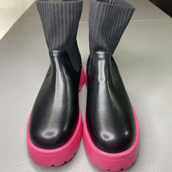 CUCCOO Platform Ankle Bootie Sock Boots Round Toe Womens 41 10 Black Pink Sole - Picture 2 of 12